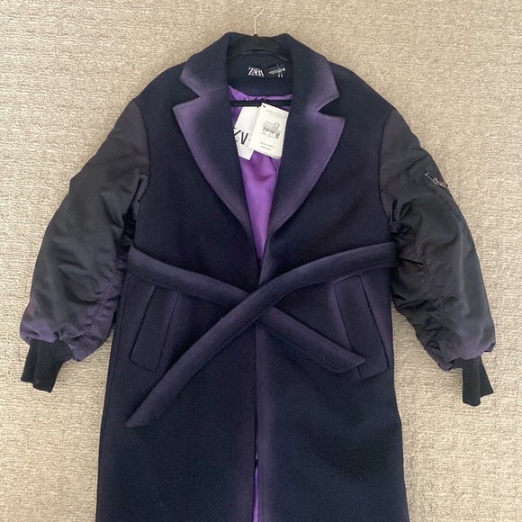 Zara Manteco Wool Satin Combination Bomber Jacket Duster Longline Pea Coat sz XS - Picture 10 of 16